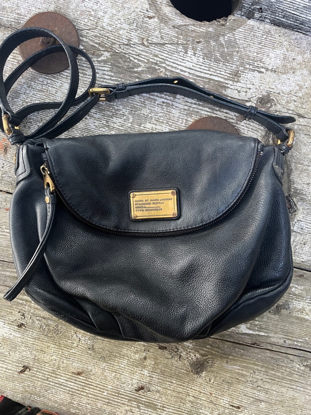 Marc by Marc Jacobs Black Leather Shoulder Crossbody with Gold Plate